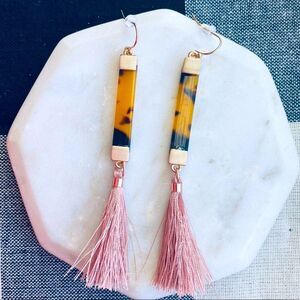 Leopard Tassel Earring Gold Blush Pink Statement Tortoise Fringe Boho Jewelry